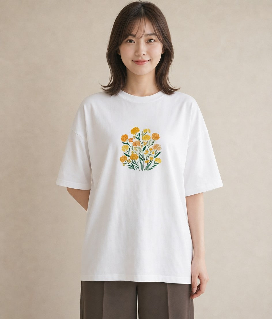半袖Tシャツ レディース ミモザ 花 花柄 イラスト 休日コーデ 姉妹 送別ギフト 白T