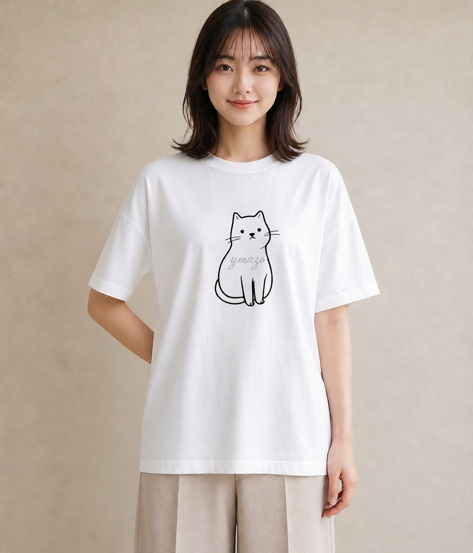 プリントTシャツ レディース 猫 ねこ ネコ イラスト 普段使い 夏コーデ 通学 白T
