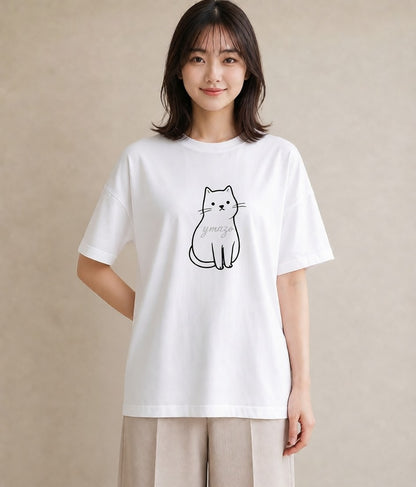 プリントTシャツ レディース 猫 ねこ ネコ イラスト 普段使い 夏コーデ 通学 白T