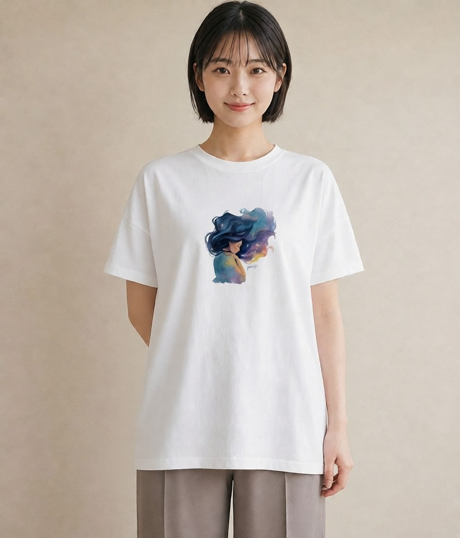 プリントTシャツ レディース 蠍座 星空 宇宙 イラスト 旅行コーデ 社会人 女性 白T