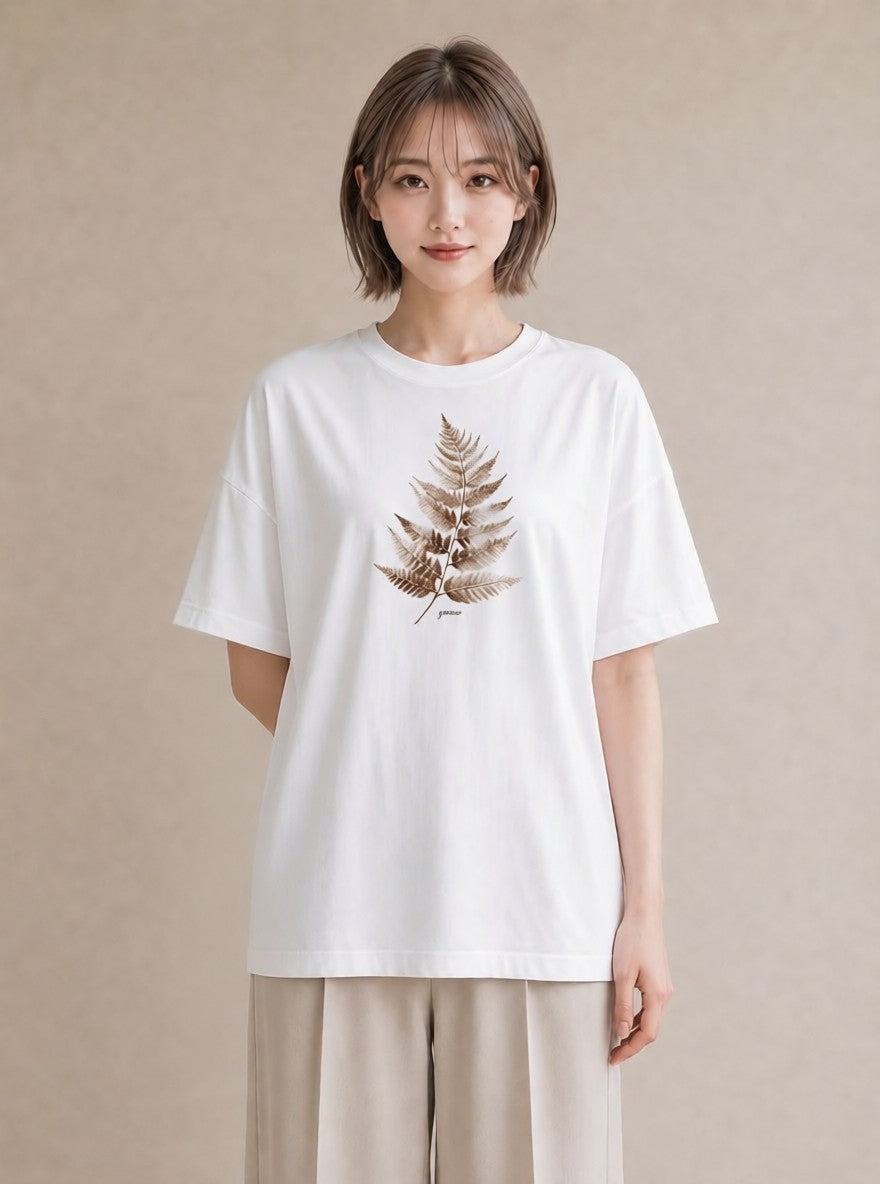 半袖Tシャツ レディース シダ 植物 ボタニカル イラスト 旅行コーデ 在宅 公園 白T