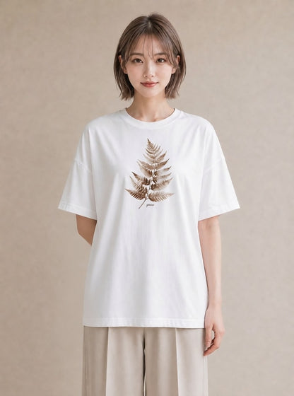 半袖Tシャツ レディース シダ 植物 ボタニカル イラスト 旅行コーデ 在宅 公園 白T