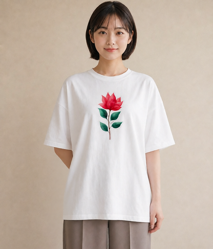 半袖Tシャツ レディース 花 花柄 イラスト ポップ お出かけ 普段着 白T