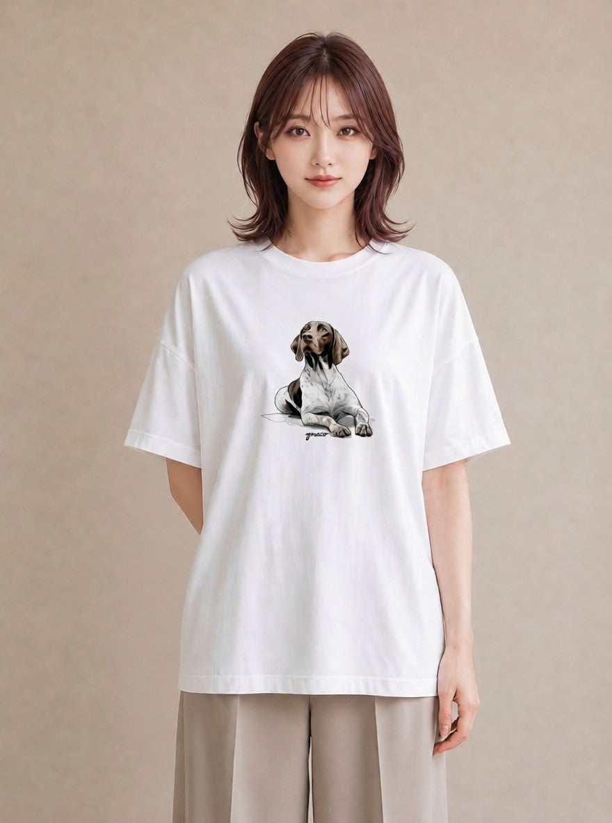 デザインTシャツ レディース 老犬 犬 いぬ イラスト 可愛い ラフ レイヤード 白T