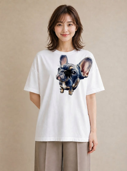 グラフィックTシャツ レディース フレンチブルドッグ フレブル 犬 いぬ イラスト ラフ 親子 20代 白T