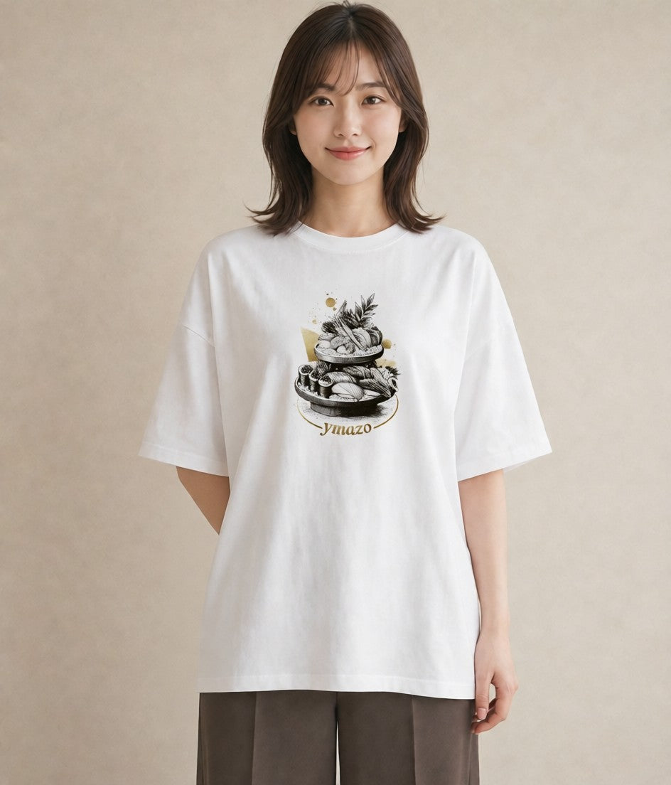 プリントTシャツ レディース お寿司 食べ物 フード イラスト 水彩風 ラフ レイヤード 白T