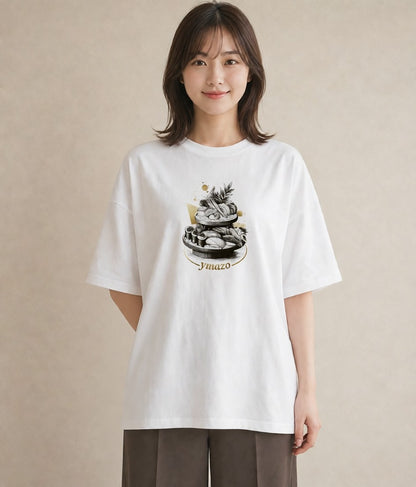 プリントTシャツ レディース お寿司 食べ物 フード イラスト 水彩風 ラフ レイヤード 白T