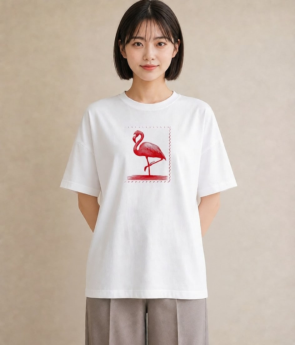 デザインTシャツ レディース フラミンゴ 動物 アニマル イラスト 上品 買い物 夏コーデ 白T