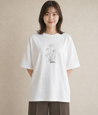 Tシャツ レディース 小花 花 フラワー イラスト 水彩風 母の日 ビーチ 白T