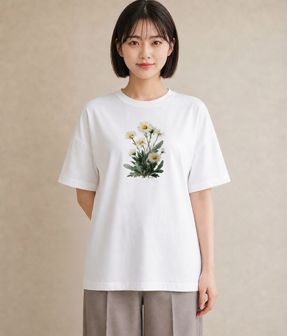 半袖Tシャツ レディース デイジー 花 花柄 イラスト シック 海 カフェ巡り 白T