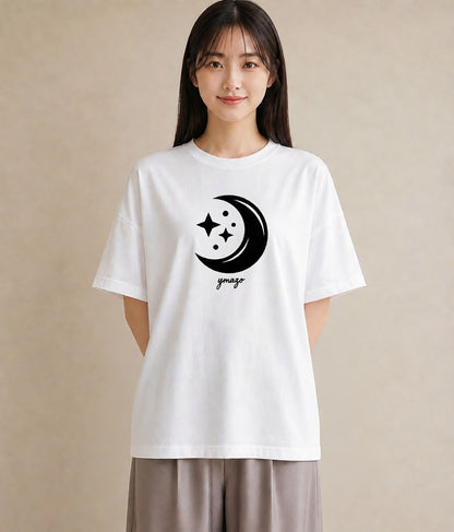 プリントTシャツ レディース 月と星 星空 ムーン イラスト 水彩風 お出かけ 普段着 白T