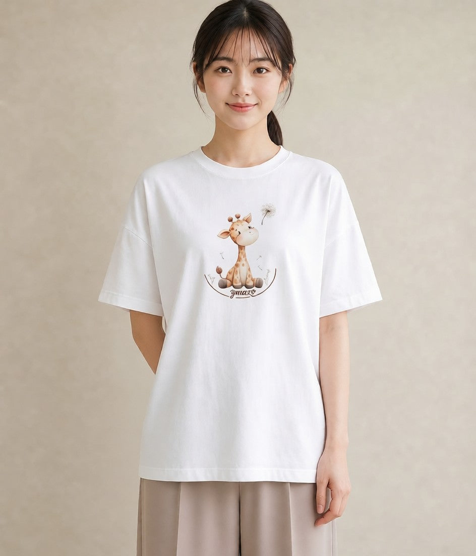 デザインTシャツ レディース きりん 動物 アニマル イラスト ヴィンテージ風 20代 カジュアルコーデ 白T