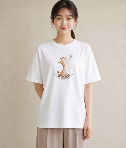 デザインTシャツ レディース きりん 動物 アニマル イラスト ヴィンテージ風 20代 カジュアルコーデ 白T