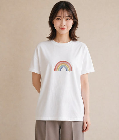 Tシャツ レディース 虹 星空 宇宙 イラスト 韓国風 在宅 公園 白T
