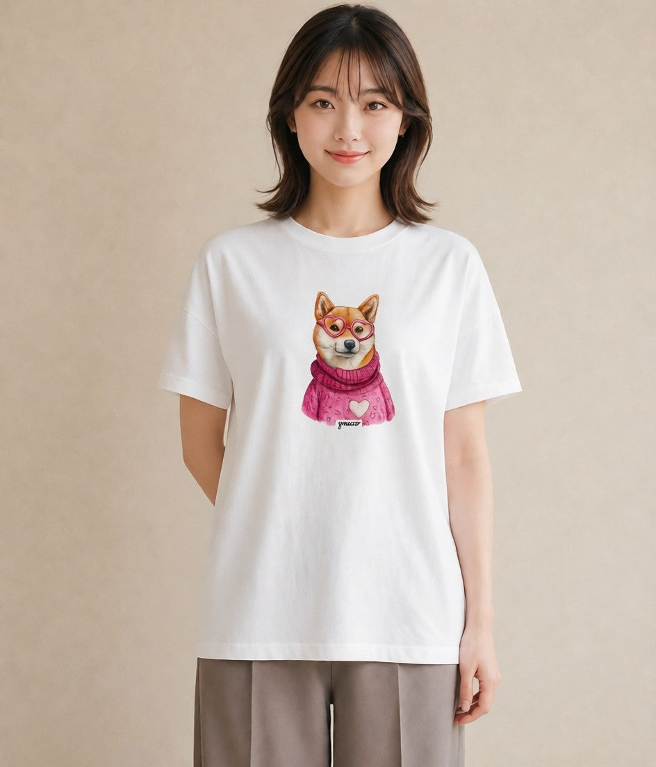 半袖Tシャツ レディース 柴犬 しばいぬ 犬 いぬ イラスト シンプル 送別ギフト 通勤 白T