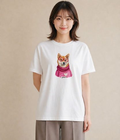 半袖Tシャツ レディース 柴犬 しばいぬ 犬 いぬ イラスト シンプル 送別ギフト 通勤 白T