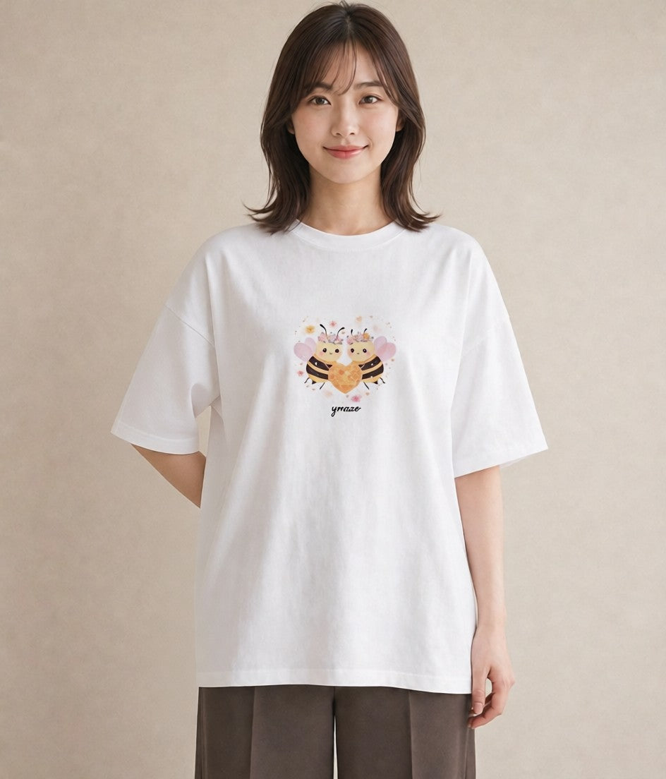グラフィックTシャツ レディース みつばち 昆虫 虫 イラスト 可愛い 敬老の日 ホワイトデー 白T