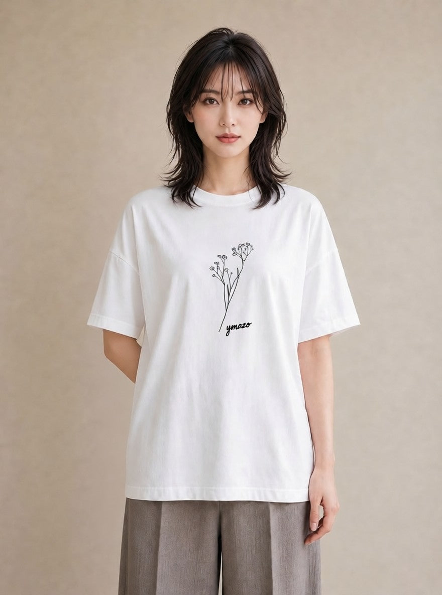 半袖Tシャツ レディース 小花 花 フラワー イラスト ポップ ミセス 春コーデ 白T