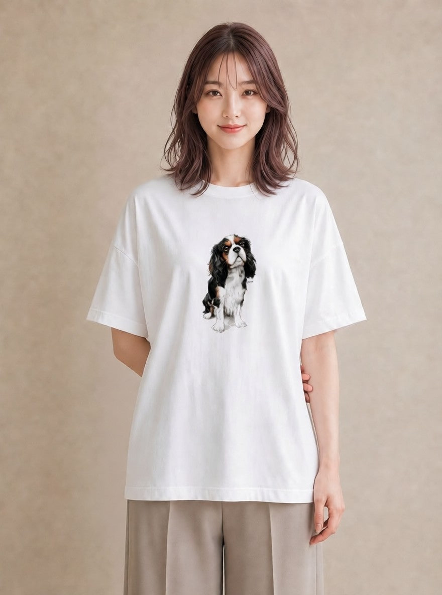 Tシャツ レディース キャバリア 犬 いぬ イラスト 手描き風 旅行 母娘コーデ 白T