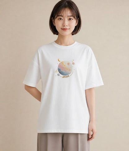 プリントTシャツ レディース 射手座 星空 宇宙 イラスト ゆるかわ ルームウェア ギフト 白T