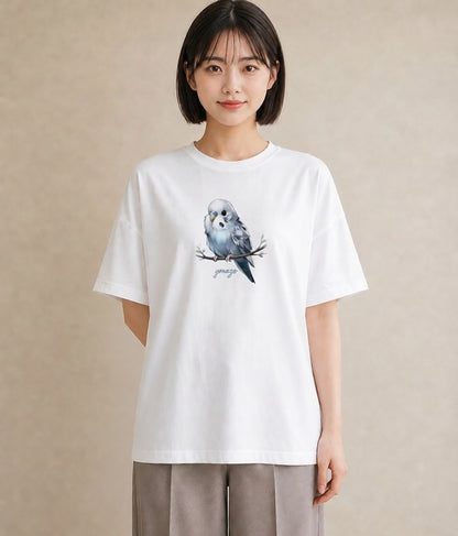 Tシャツ レディース 白文鳥 ペット 動物 イラスト きれいめカジュアル 在宅 公園 白T