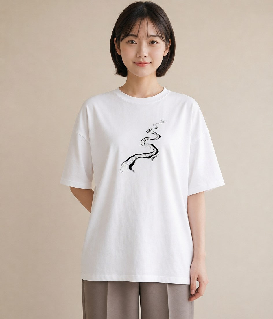 グラフィックTシャツ レディース 小川 橋 せせらぎ ナチュラル アンティーク イラスト 自分用 ルームウェア 白T