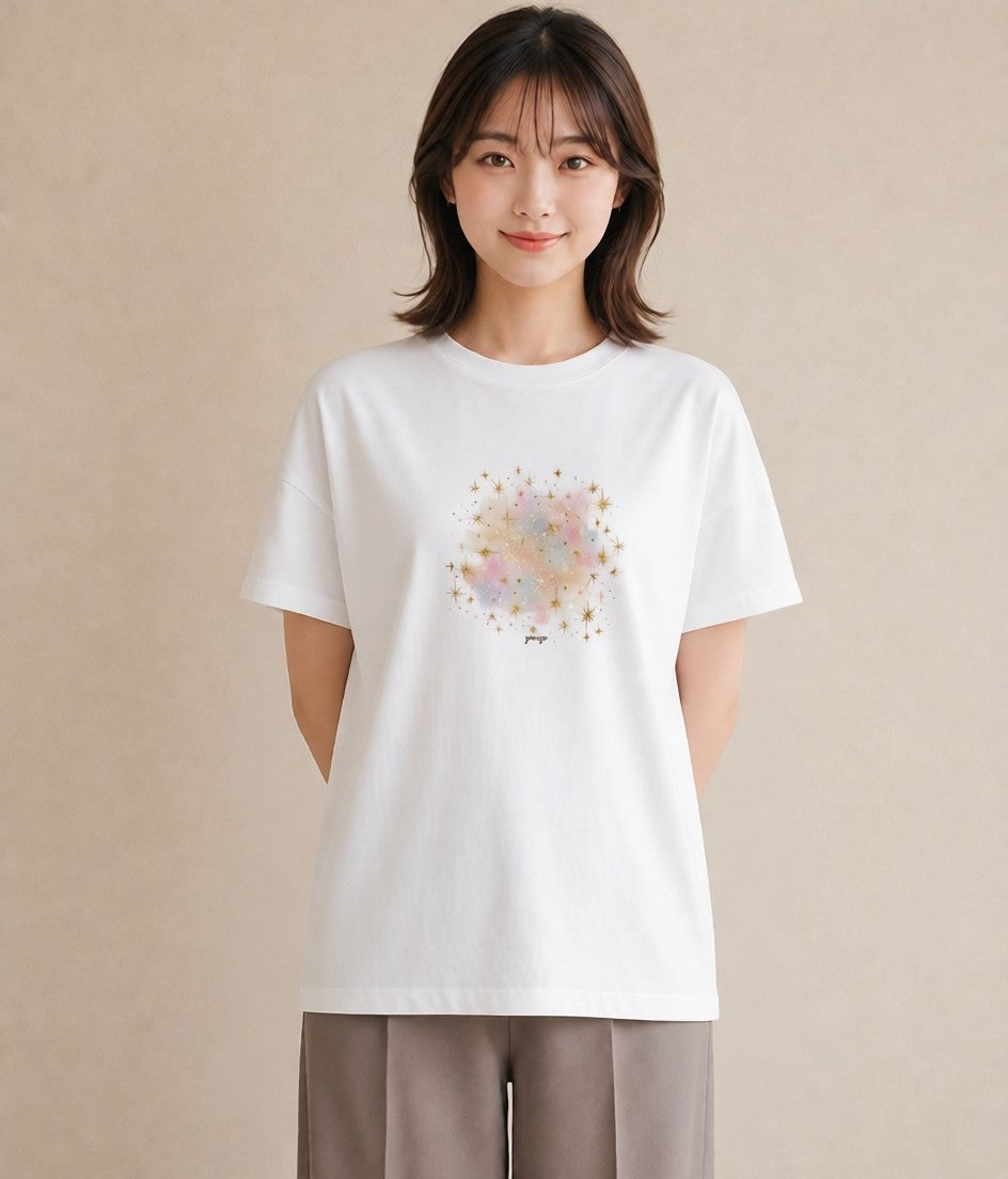 半袖Tシャツ レディース 星空 宇宙 イラスト 淡色 おしゃれギフト 社会人 白T