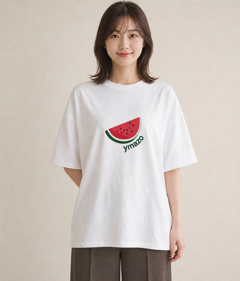 半袖Tシャツ レディース すいか 食べ物 フード イラスト ボタニカル 夏コーデ 通学 白T