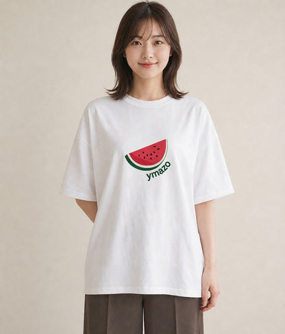 半袖Tシャツ レディース すいか 食べ物 フード イラスト ボタニカル 夏コーデ 通学 白T