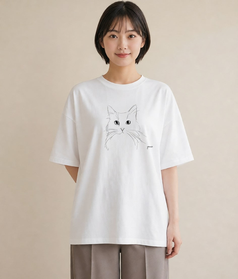 半袖Tシャツ レディース 猫 ねこ ネコ イラスト ナチュラル 春コーデ 姉妹 白T