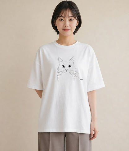 半袖Tシャツ レディース 猫 ねこ ネコ イラスト ナチュラル 春コーデ 姉妹 白T