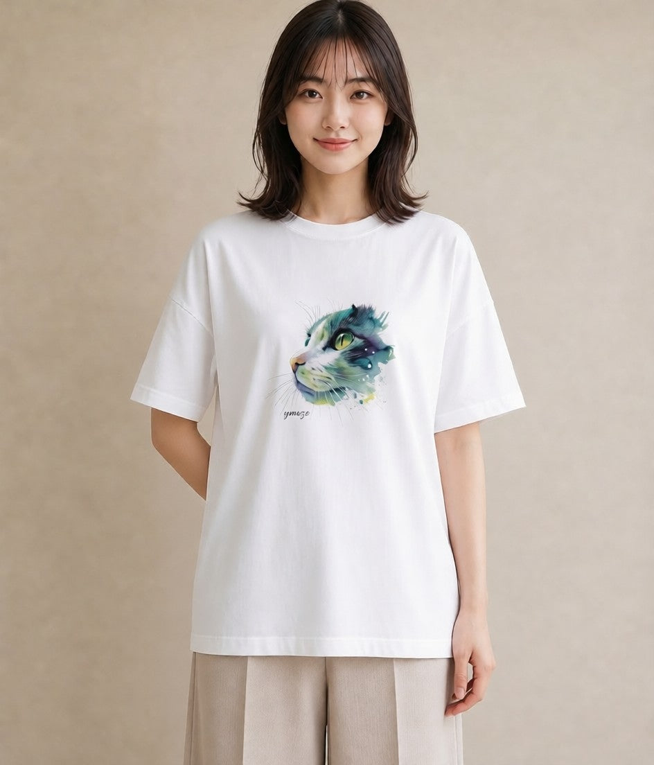 デザインTシャツ レディース サビ猫 猫 ねこ イラスト モード 誕生日プレゼント 綿100 白T
