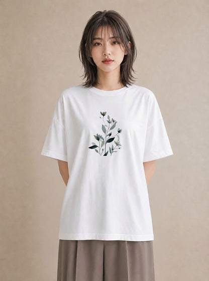 グラフィックTシャツ レディース 苔 植物 ボタニカル イラスト ユニーク 自分用 ルームウェア 白T