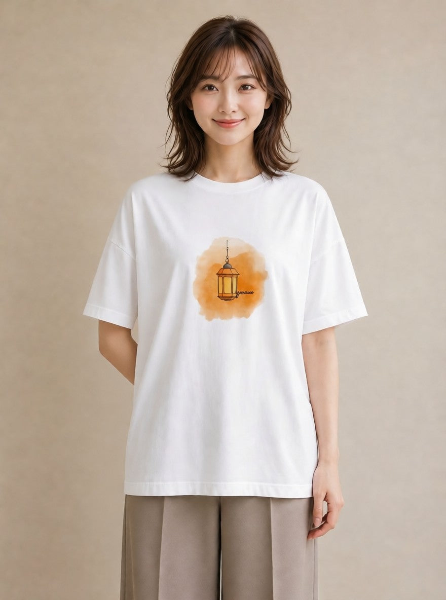 半袖Tシャツ レディース 街灯 夜霧 夜 ナチュラル アンティーク イラスト ポップ 部屋着 女性向けギフト 白T