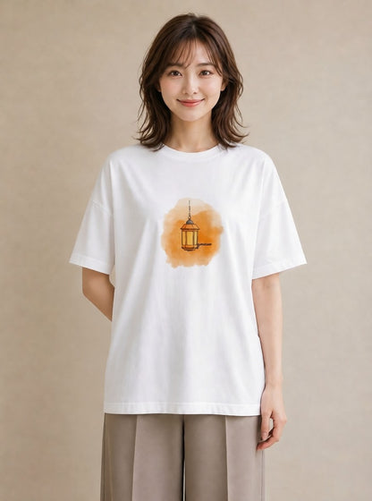半袖Tシャツ レディース 街灯 夜霧 夜 ナチュラル アンティーク イラスト ポップ 部屋着 女性向けギフト 白T