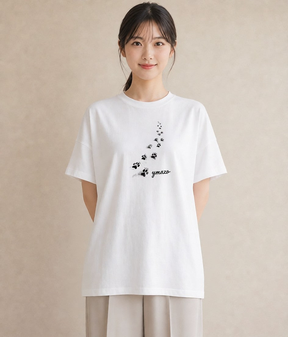 グラフィックTシャツ レディース 肉球 猫 ねこ イラスト 淡色 ミセス 春コーデ 白T