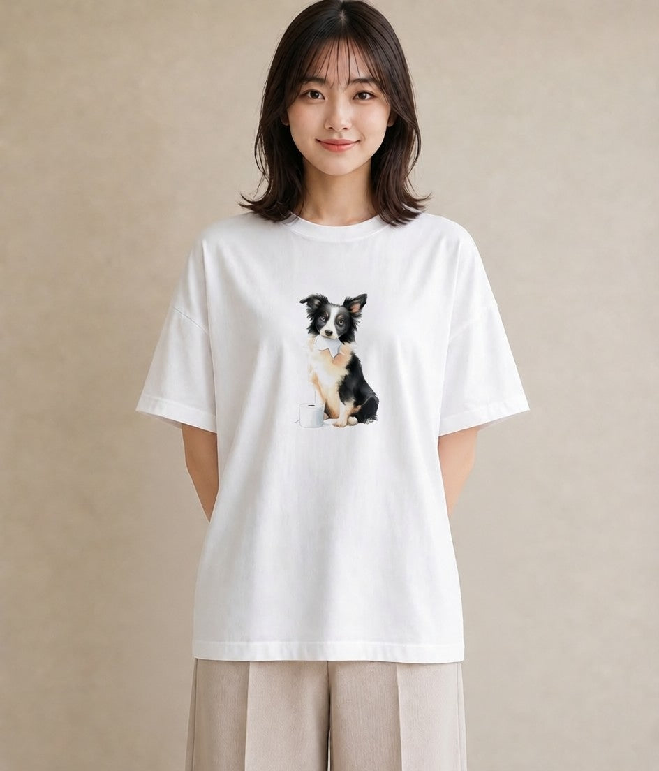 グラフィックTシャツ レディース ボーダーコリー 犬 いぬ イラスト シック 帰省 ラフ 白T