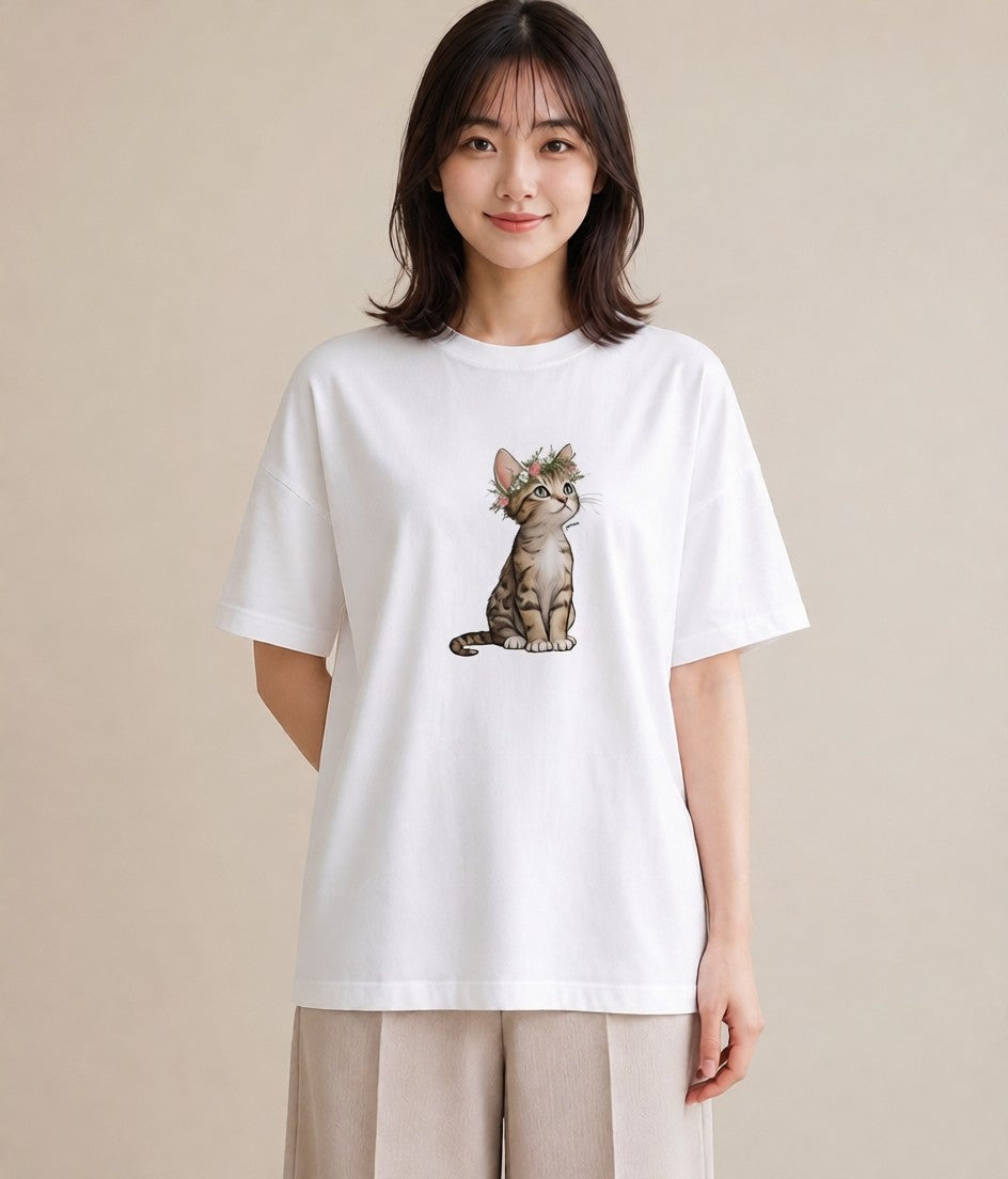 半袖Tシャツ レディース ねこ 猫 ネコ イラスト シック 春服 ミセス 白T