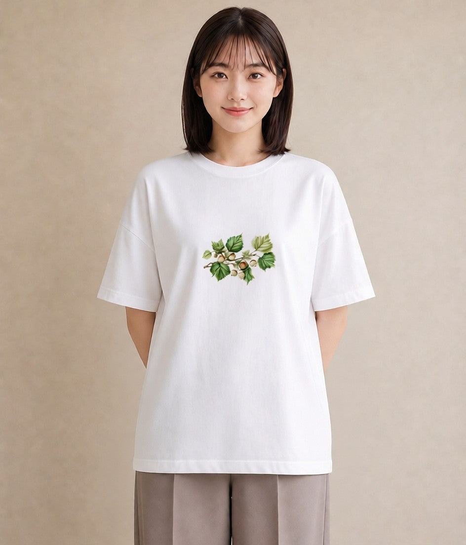 プリントTシャツ レディース どんぐり 植物 ボタニカル イラスト 旅行コーデ 姉妹 送別ギフト 白T