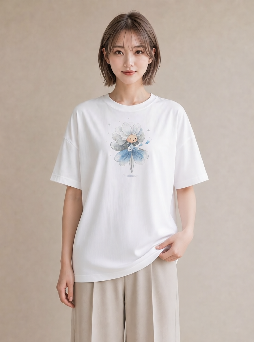 グラフィックTシャツ レディース カスミソウ かすみ草 花 花柄 イラスト ゆるかわ 海 カフェ巡り 白T