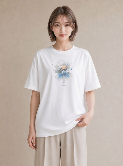 グラフィックTシャツ レディース カスミソウ かすみ草 花 花柄 イラスト ゆるかわ 海 カフェ巡り 白T