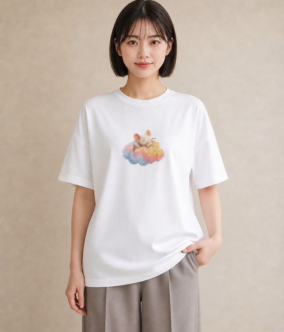 半袖Tシャツ レディース 雲 星空 宇宙 イラスト 手描き風 旅行 母娘コーデ 白T