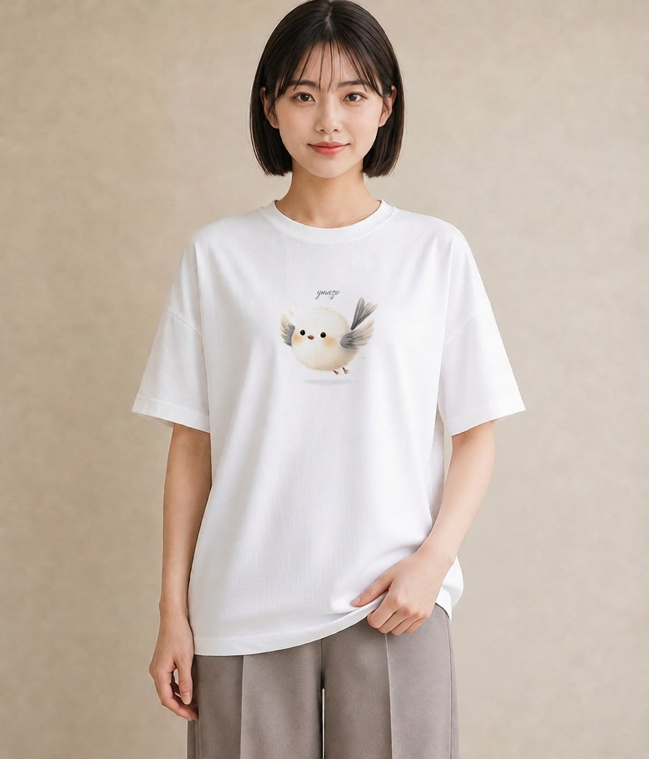 デザインTシャツ レディース 小鳥 ペット 動物 イラスト レトロ 海 カフェ巡り 白T