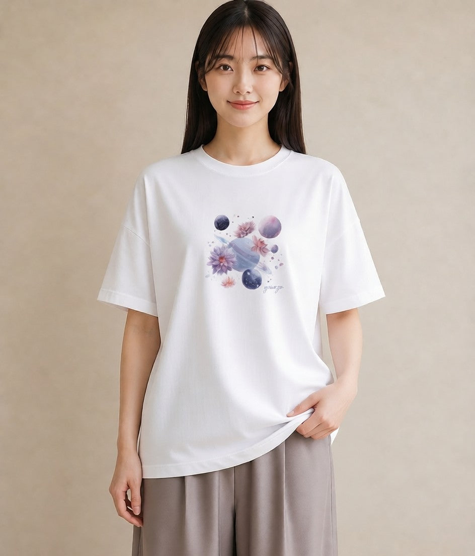 デザインTシャツ レディース 水瓶座 星空 宇宙 イラスト ナチュラル デート 帰省 白T