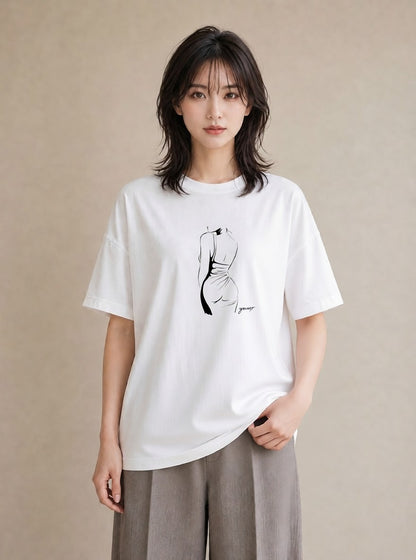 半袖Tシャツ レディース 女の子 ガール 後ろ姿 イラスト 上品 春コーデ 姉妹 白T