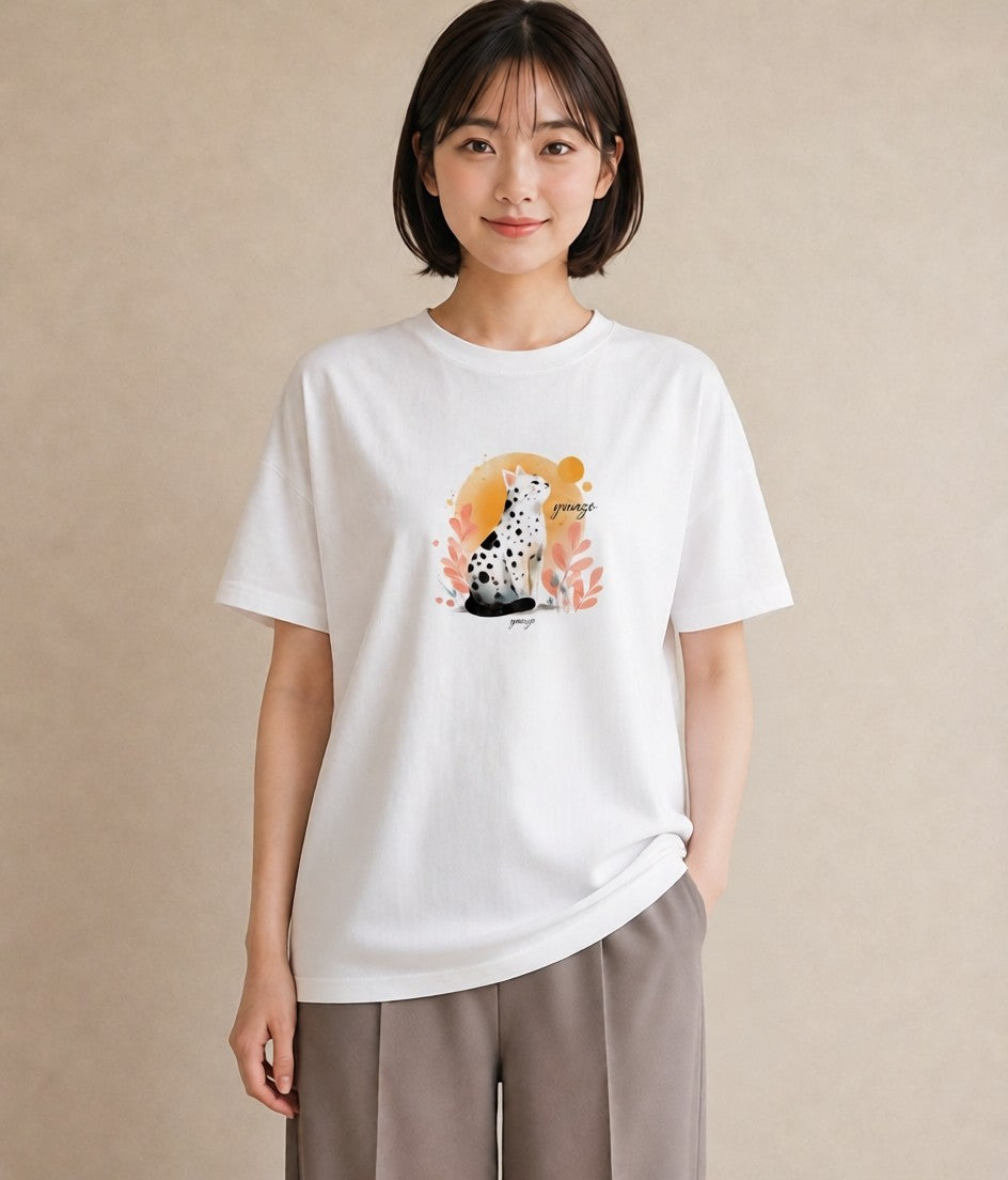 デザインTシャツ レディース ニャンコ 猫 ねこ イラスト カジュアル 通学 誕生日プレゼント 白T