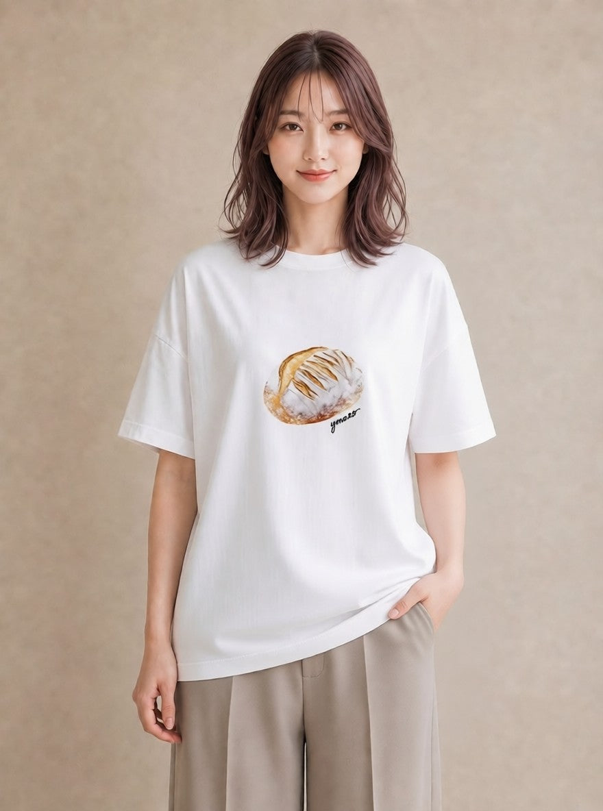 Tシャツ レディース ベーグル 食べ物 フード イラスト 線画 普段着 週末コーデ 白T