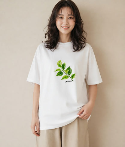 デザインTシャツ レディース 新緑 植物 ボタニカル イラスト シンプル 女性向けギフト 散歩 白T