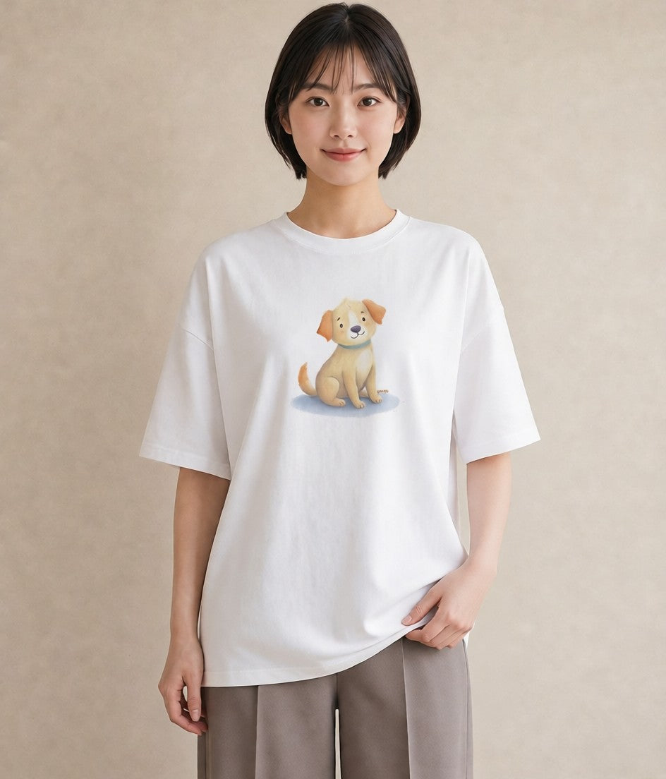 プリントTシャツ レディース 犬好き 犬 いぬ イラスト ガーリー 海 カフェ巡り 白T