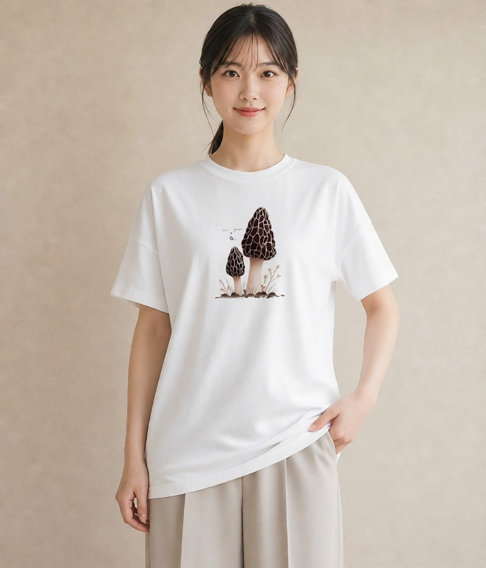 グラフィックTシャツ レディース きのこ 植物 ボタニカル イラスト シック ビーチ デイリーウェア 白T